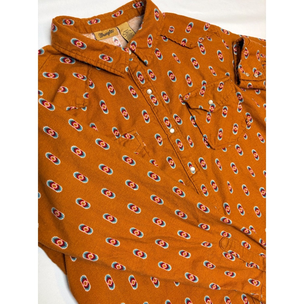 Wrangler Womens XL Burnt Orange Southwestern Geometric Flannel Snap Western Top